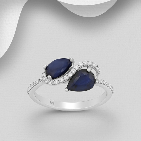 GEMSTONE RING DECORATED WITH CZ SIMULATED DIAMONDS - Picture 4 of 13